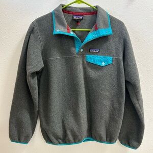 Gray and Aqua Patagonia Synchilla Pullover